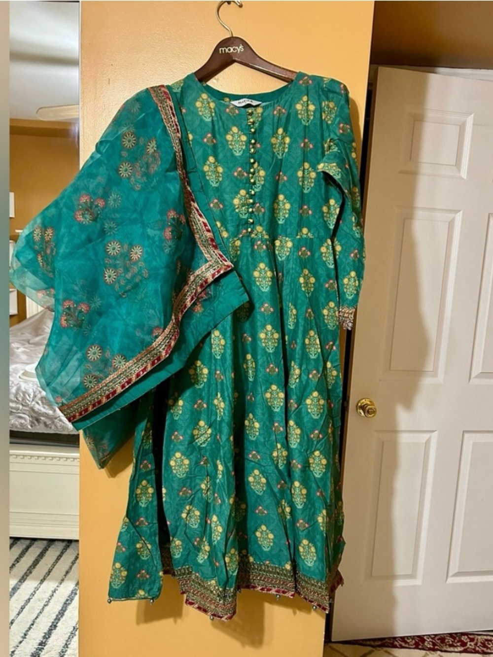 Maria. B. Green Embroidered Anarkali Suit with Matching Dupatta - Picture 4 of 8